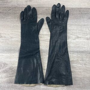 Vintage 1960s-1970s Women Kid Leather Black Gloves Above Elbow Size 7